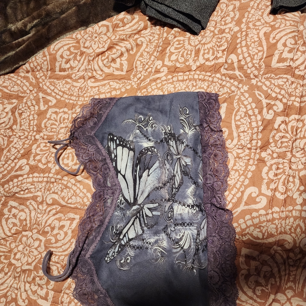 Y2k Purple Butterfly Lace Top